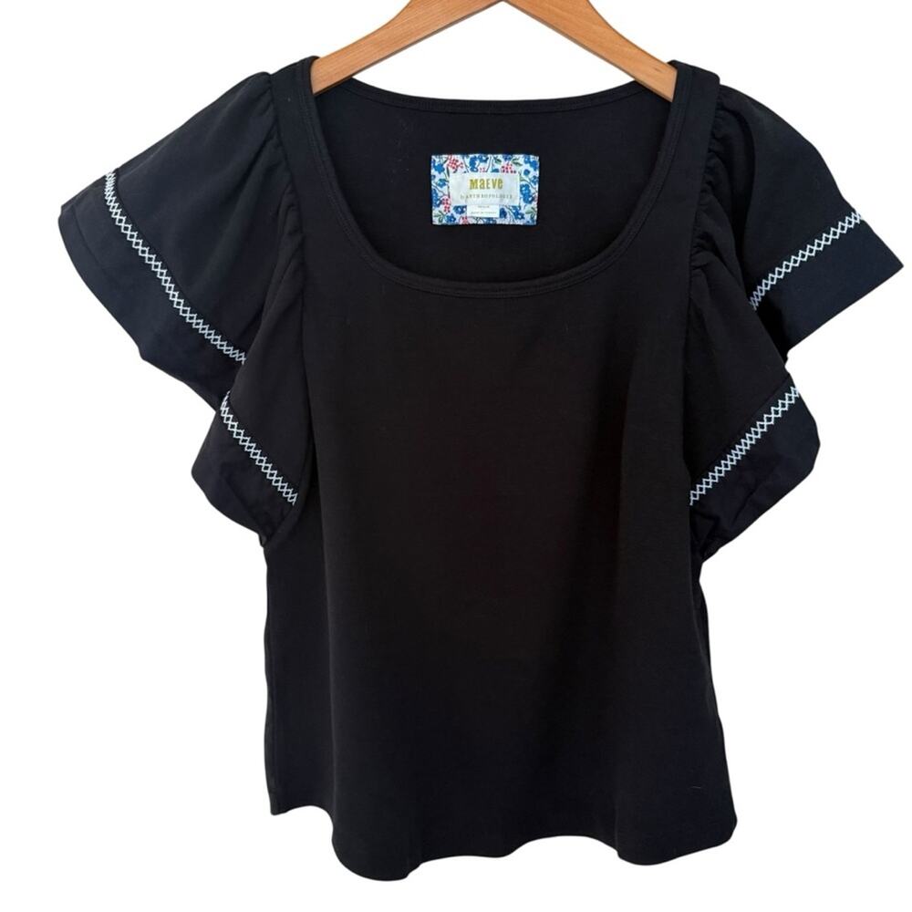 Maeve by Anthroplogie Black Women's Blouse with Ruffle Sleeves Size Medium